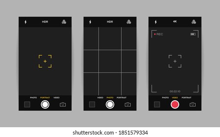 Phone Camera Interface Vertical View. Mobile App Application. Photo And Video Shooting. Vector Illustration Graphic Design.