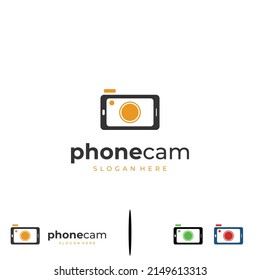 phone camera logo design graphic element, camera logo icon, camera lens combine with phone logo concept