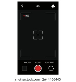 Phone camera viewfinder frame video or photo focus screen vertical template vector