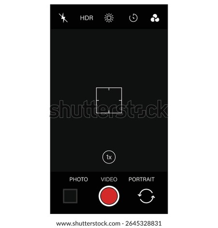 Phone camera viewfinder frame video or photo focus screen vertical template concept