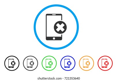 Phone Cancel rounded icon. Style is a flat phone cancel gray symbol inside light blue circle with black, gray, green, blue, red, orange variants. Vector designed for web and software interfaces.