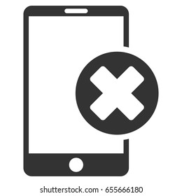 Phone Cancel vector icon. Flat gray symbol. Pictogram is isolated on a white background. Designed for web and software interfaces.