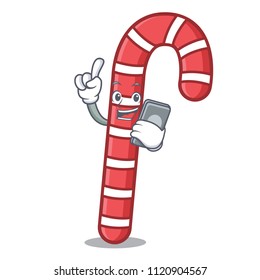 With phone candy canes character cartoon