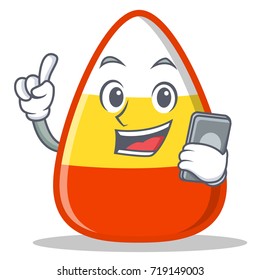 With phone candy corn character cartoon