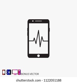 Phone cardiogram  vector icon