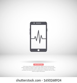 Phone cardiogram vector icon , lorem ipsum Flat design