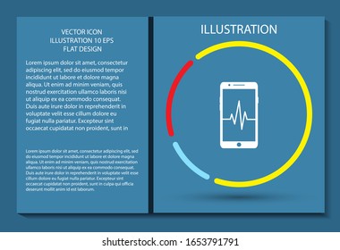 Telefonische Kardiogramm-Vektorillustration Symbol, lorem ipsum Flaches Design