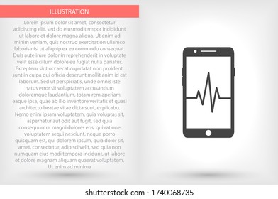 Phone cardiogram vector icon , lorem ipsum Flat design