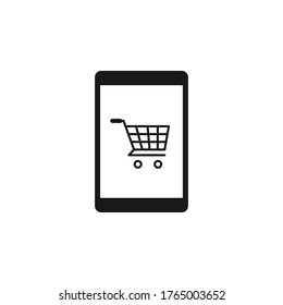 Teléfono con vector de icono de carro. Símbolo de compra en línea.