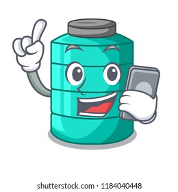 With phone cartoon big industrial water tank container