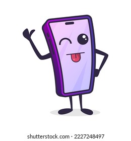 Phone cartoon character, showing tongue
