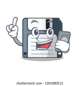 With phone cartoon shape in the floppy disk