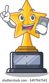 With phone cartoon star trophy in character drawer