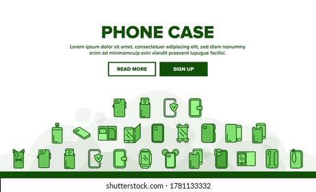 Phone Case Accessory Landing Web Page Header Banner Template Vector. Phone Protection Tool In Different Style, Glass Screen Protect And Waterproof Pouch Bag Illustrations