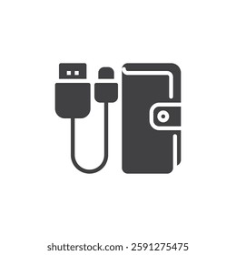 Phone case and charging cable vector icon. filled flat sign for mobile concept and web design. Mobile Accessories glyph icon. Symbol, logo illustration. Vector graphics