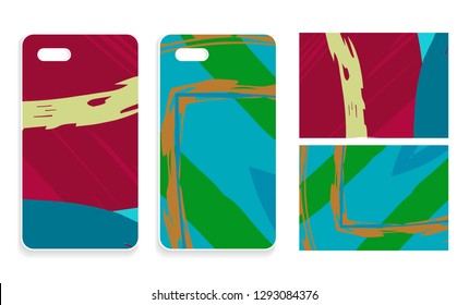 Phone case collection and abstract patterns set. Smartphone cover design. Mobile phone modern cover back template. Isolated elements on white background. Vector illustration