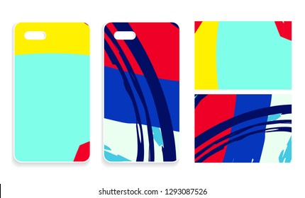 Phone case collection and abstract patterns set. Smartphone cover design. Mobile phone modern cover back template. Isolated elements on white background. Vector illustration