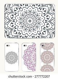Phone case collection, delicate floral pattern. Vector background. Vintage decorative elements, templates with lace ornament. Hand drawn background. Islam, arabic, indian, ottoman motifs.