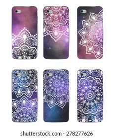 Phone case collection, delicate floral pattern. Vector background. Vintage decorative elements, templates with lace ornament. Hand drawn background. Islam, Arabic, Indian, ottoman motifs.