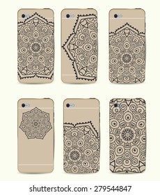 Phone case collection, delicate floral pattern. Vector background. Vintage decorative elements, templates with lace ornament. Hand drawn background. Islam, arabic, indian, ottoman motifs.