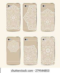Phone case collection, delicate floral pattern. Vector background. Vintage decorative elements, templates with lace ornament. Hand drawn background. Islam, arabic, indian, ottoman motifs.
