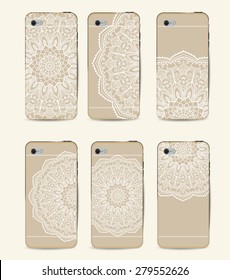 Phone case collection, delicate floral pattern. Vector background. Vintage decorative elements, templates with lace ornament. Hand drawn background. Islam, arabic, indian, ottoman motifs.