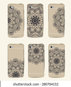 Phone case collection, delicate floral pattern. Vector background. Vintage decorative elements, templates with lace ornament. Hand drawn background. Islam, arabic, indian, ottoman motifs.