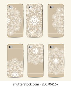 Phone case collection, delicate floral pattern. Vector background. Vintage decorative elements, templates with lace ornament. Hand drawn background. Islam, arabic, indian, ottoman motifs.