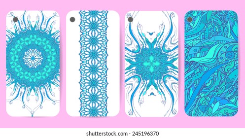 Phone case collection, delicate jellyfish pattern. Vector background. Vintage decorative elements, templates with lace ornament. Hand drawn background. Islam, arabic, indian, ottoman motifs.