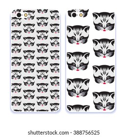 Phone case collection. Detailed realistic hand drawn british cat portrait. Vector illustration. 