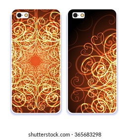 Phone case collection. Mobile phone cover back and screen, pattern. Vector illustration, Example of design cover. Editable element under clipping mask. 