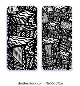 Phone case collection. Mobile phone cover back and screen, pattern. Vector illustration, Example of design cover. Editable element under clipping mask. 