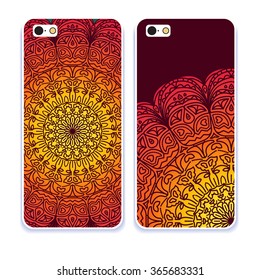 Phone case collection. Mobile phone cover back and screen, pattern. Vector illustration, Example of design cover. Editable element under clipping mask. 