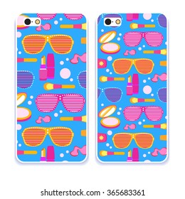 Phone case collection. Mobile phone cover back and screen, pattern. Vector illustration, Example of design cover. Editable element under clipping mask. 