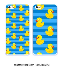 Phone case collection. Mobile phone cover back and screen, pattern. Vector illustration, Example of design cover. Editable element under clipping mask. 