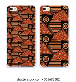 Phone case collection. Mobile phone cover back and screen, pattern. Vector illustration, Example of design cover. Editable element under clipping mask. 