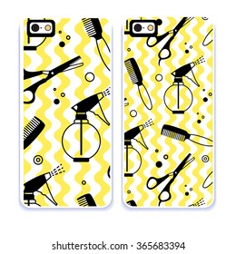 Phone case collection. Mobile phone cover back and screen, pattern. Vector illustration, Example of design cover. Editable element under clipping mask. 