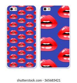 Phone case collection. Mobile phone cover back and screen, pattern. Vector illustration, Example of design cover. Editable element under clipping mask. 