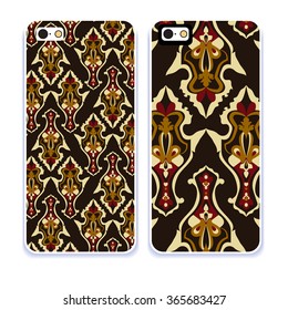 Phone case collection. Mobile phone cover back and screen, pattern. Vector illustration, Example of design cover. Editable element under clipping mask. 