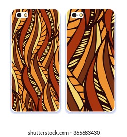 Phone case collection. Mobile phone cover back and screen, pattern. Vector illustration, Example of design cover. Editable element under clipping mask. 