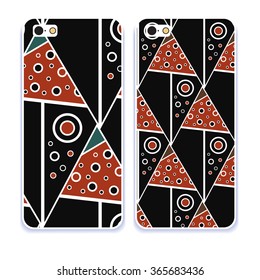 Phone case collection. Mobile phone cover back and screen, pattern. Vector illustration, Example of design cover. Editable element under clipping mask. 