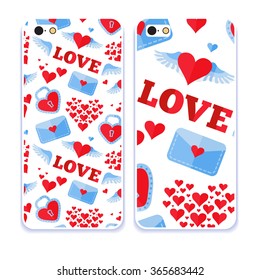 Phone case collection. Mobile phone cover back and screen, pattern. Vector illustration, Example of design cover. Editable element under clipping mask. 