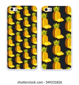 Phone case collection.Background made of pineapple in flat design. Funny fruit. Cute Seamless Pattern in flat style. flat food/ flat fruit. Retro mobile phone decals.