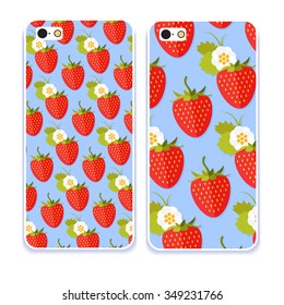 Phone case collection.Colorful background made of strawberry in flat design. Funny fruit. Cute Seamless Pattern in flat style. flat food/ flat fruit. Retro mobile phone decals.