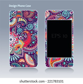 Phone case, colorful floral pattern. Vector background. Vintage decorative elements. African, Islam, arabic, indian, ottoman motifs.