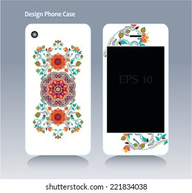 Phone case, colorful floral pattern. Vintage decorative ornamental elements. 