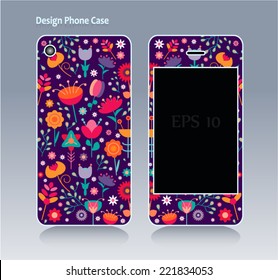 Phone case, colorful floral pattern. Vintage decorative ornamental elements. 