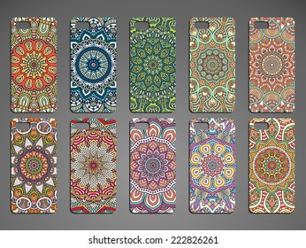 Phone case, delicate floral pattern. Vector background. Vintage decorative elements. Hand drawn background.