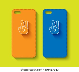Phone case design. Abstract hand icon background. Vector illustration.