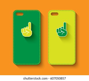 Phone case design. Abstract hand icon background. Vector illustration.